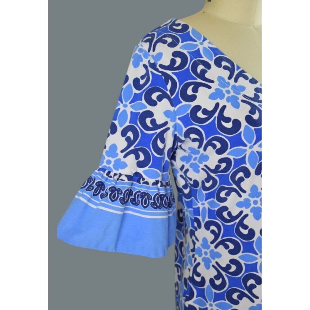 BARBARA ERICKSON MOSAIC PRINT CABANA RUFFLE SLEEVE V-NECK DRESS - Picture 3 of 7
